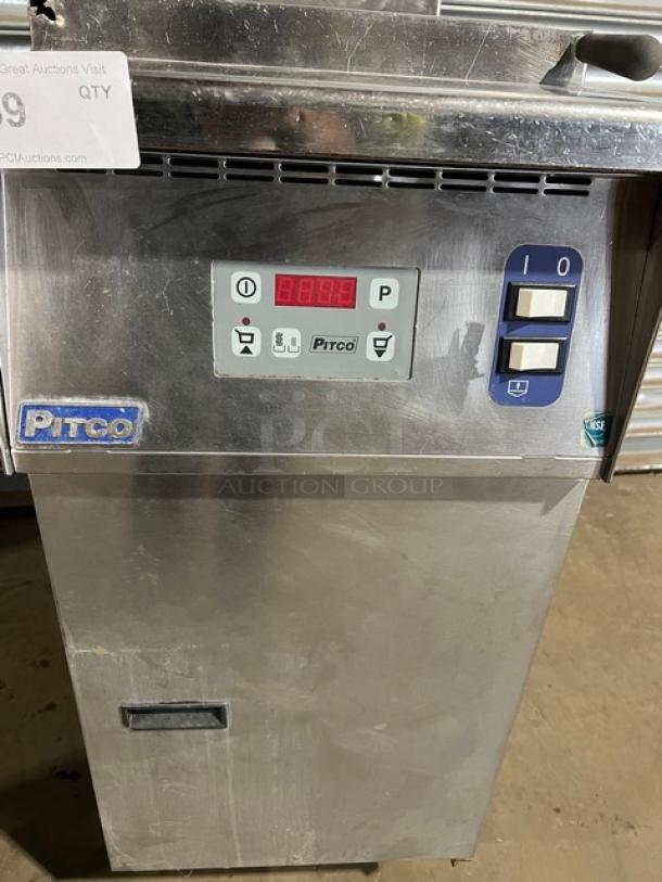 Pitco SRTE commercial stainless steel electric 16.5-gallon pasta cooker, digital controls, back splash, on legs, 208V 1 phase.