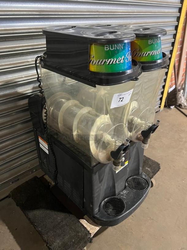 Bunn Granita Series CDS2 dual 3-gal. hoppers slushy machine, stainless steel, with drip tray, model CDS2 SN: CDS0042242.