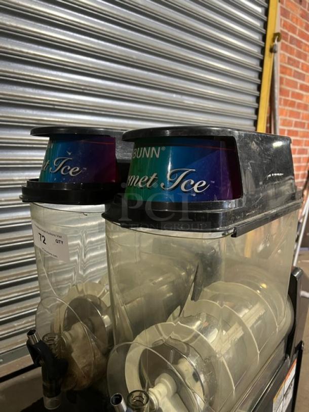 Bunn Granita CDS2 commercial frozen beverage machine with two 3-gallon hoppers, stainless steel finish, and drip tray.