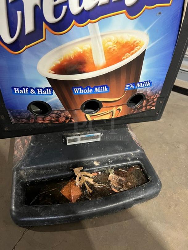 Cold Star Commercial 3-Flavor Milk Dispenser, Model ND3R, 120V, black, visible cosmetic wear, buttons for Half & Half, Whole Milk, 2% Milk.