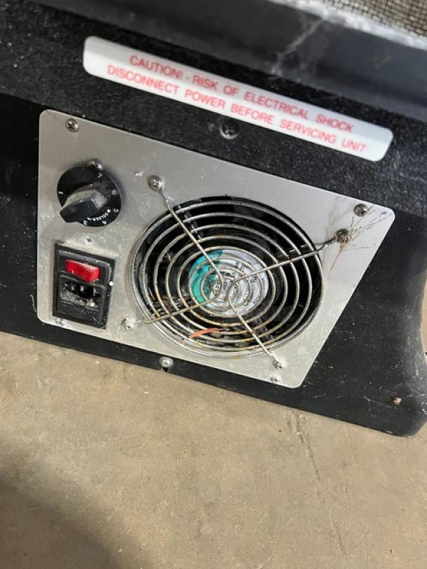 Cold Star ND3R commercial dispenser base with power switch, fan, safety warning label, and knob for adjustments.