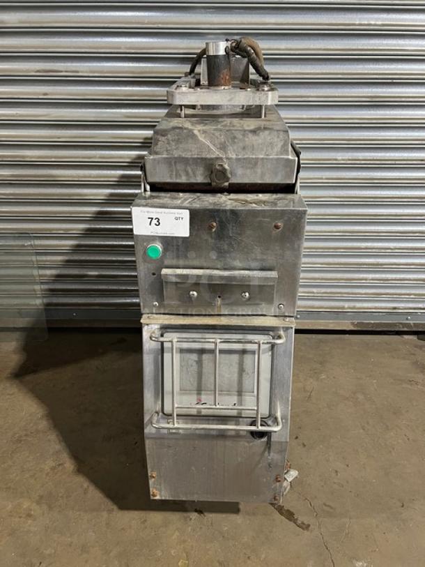 Garland CXBE12 stainless steel electric hamburger press with wavy grates, good condition, 208V, 3 phase, on casters.