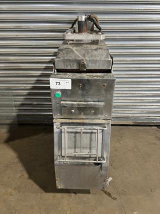 Garland CXBE12 stainless steel electric hamburger press with wavy grates, good condition, 208V, 3 phase, on casters.