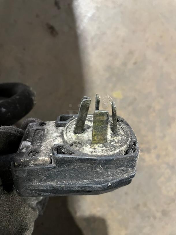 Garland CXBE12 stainless steel electric hamburger press with wavy grates, 208V 3 phase plug, on casters.