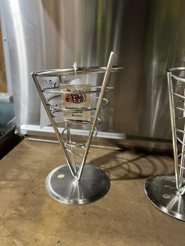 American Metalcraft SS59 stainless steel conical serving basket, 5" round base, 9" height, new condition, commercial use.