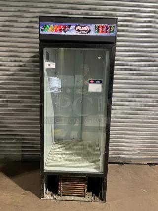 Beverage-Air MT27 commercial black glass door refrigerator, poly-coated rack, model MT27, SN: 7685020, 115V, 1 Phase.