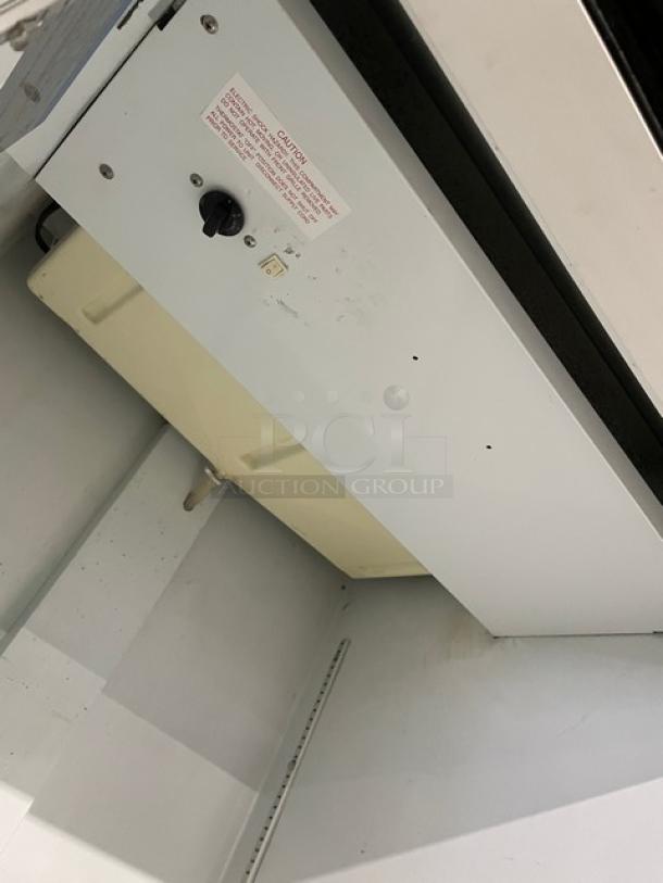 Beverage-Air MT27 commercial fridge interior, showing a control panel, insulated compartment, 115V, single door model.