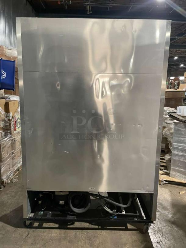 True T-49F stainless steel 2-door reach-in freezer, Energy Star certified, poly coated wired rack, 115V, on casters.