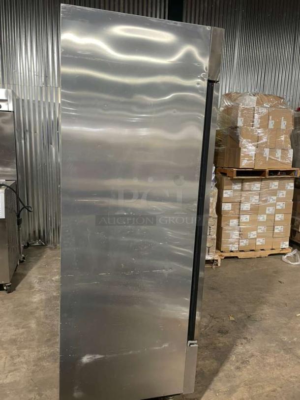 True T-49F commercial stainless steel 2-door reach-in freezer, Energy Star, poly-coated rack, on casters, 115V, 1 phase.