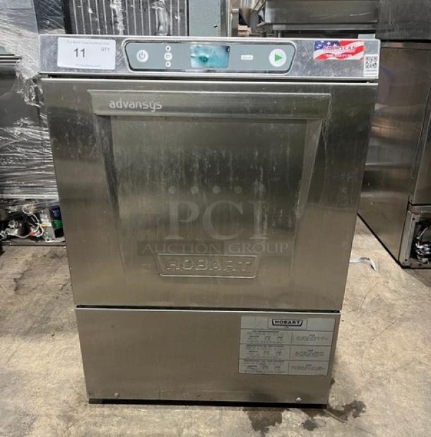 Hobart Advansys LXe Series stainless steel undercounter dishwasher, commercial grade, visible control panel, good condition.