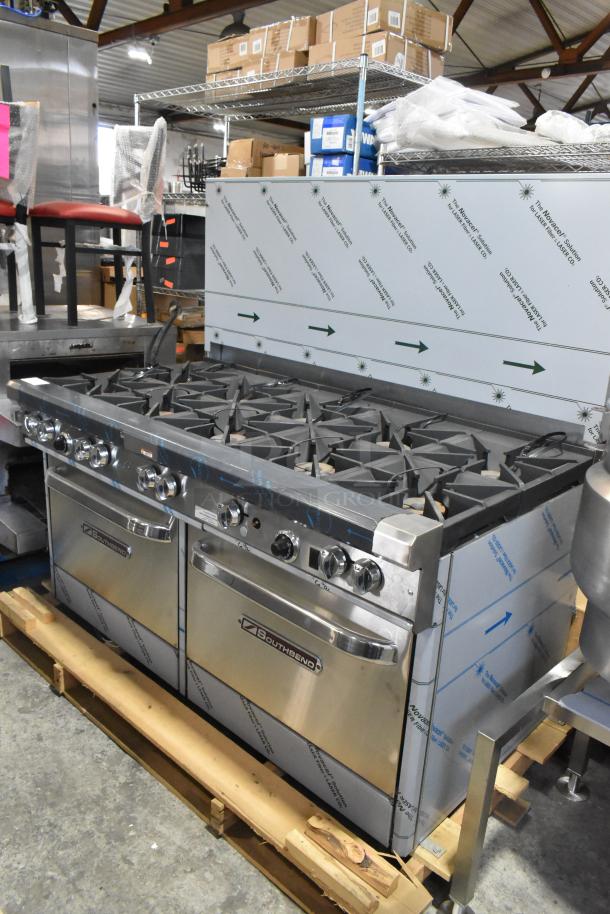 Brand new 2021 Southbend 4601DD stainless steel 10 burner gas range with 2 ovens and back splash.