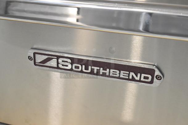 Alt text: Southbend 4601DD stainless steel label on a commercial range. Brand new 2021 model, natural gas, 10 burners, 2 ovens, backsplash.