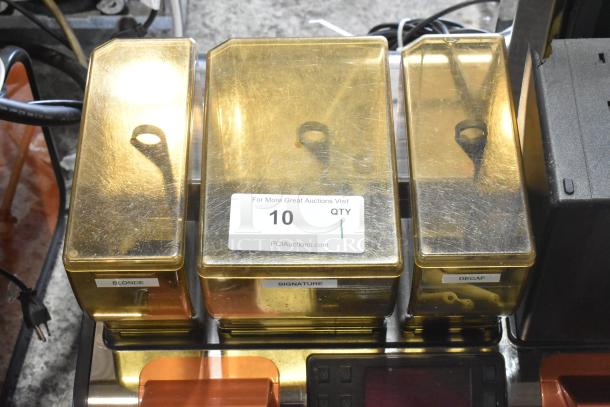 Thermoplan Mastrena II espresso machine with steam wand, stainless steel, commercial use. Features dosing bins labeled Blonde, Signature, Decaf.