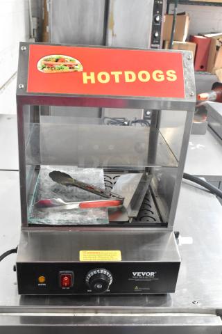 Vevor NB-RGG-001 stainless steel countertop food warmer, 120V, features temperature control, tongs included.