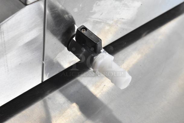 Vevor NB-RGG-001 stainless steel food warmer spout close-up, showing valve detail.