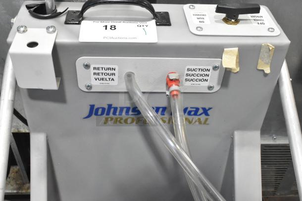 Johnson Wax Professional JWP-1572 metal floor waxing machine with return and suction labels, in good condition.