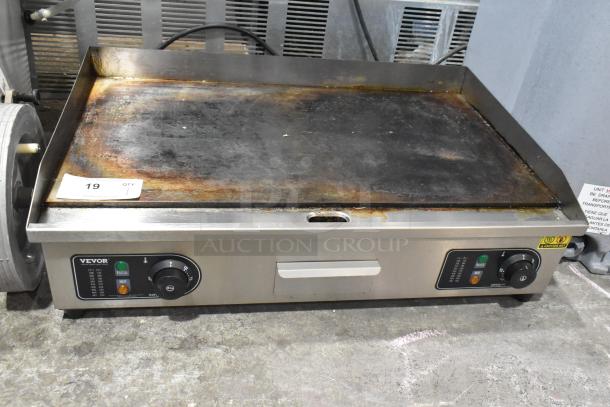 Vevor HT-820 stainless steel electric griddle, commercial countertop model, used condition, visible controls, 230 volts.