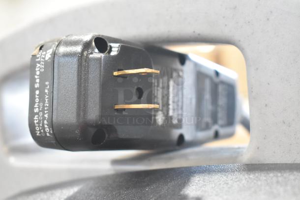 Polyjohn Gray Poly Portable Hand Washing Station power plug detail, showing two prongs. Good condition.