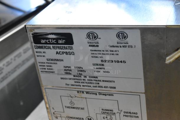 Arctic Air ACP8SQ stainless steel commercial refrigerated rail, 115V, 1 Phase, ETL certified, Model S2231045.