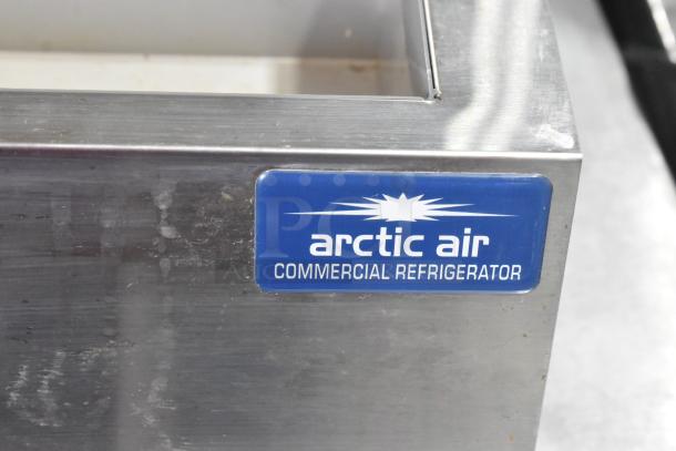 Arctic Air ACP8SQ stainless steel commercial refrigerated rail, 115V, 1 phase, with visible brand logo.