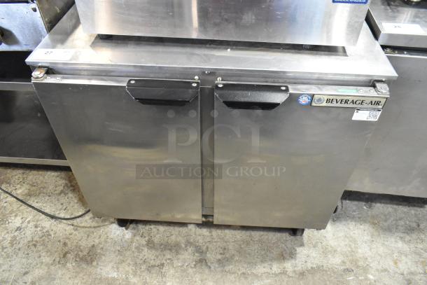 Beverage Air UCR36A stainless steel 2-door undercounter cooler on commercial casters, model UCR346A, 115V, 1 Phase.