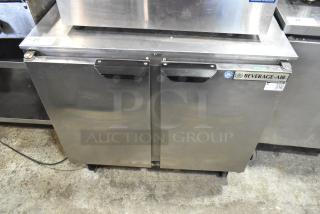 Beverage Air UCR36A stainless steel 2-door undercounter cooler on commercial casters, model UCR346A, 115V, 1 Phase.