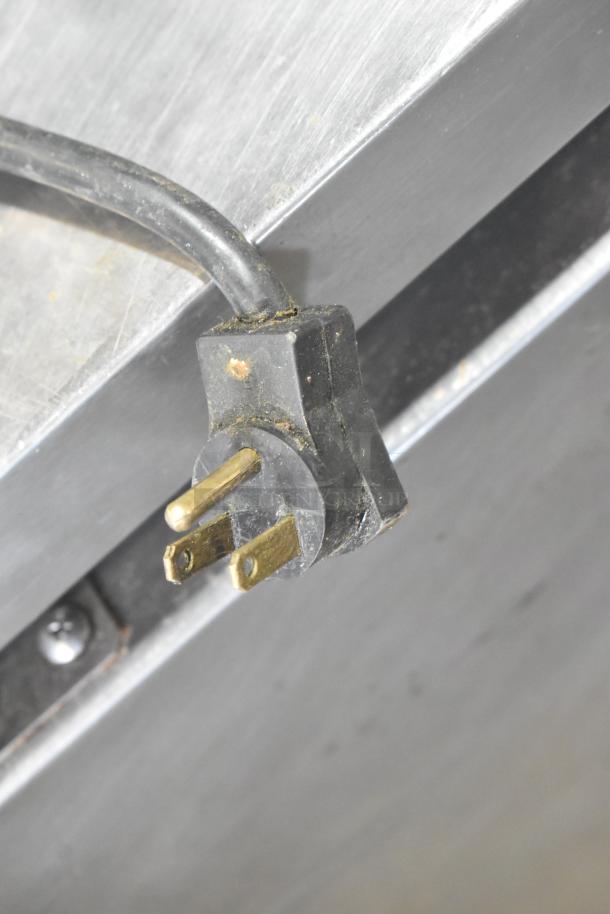 Beverage Air WTR48A plug detail showing a standard 115V, 1 Phase connection, highlighting utility compatibility for commercial cooler.