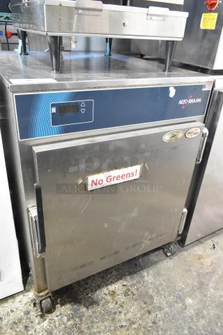 2019 Alto Shaam 750-S stainless steel undercounter heated holding cabinet, commercial casters, "No Greens!" label, 115V, 1 phase.