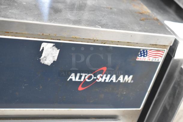 2019 Alto Shaam 750-S stainless steel heated holding cabinet, commercial casters, 115V, 1 phase, visible wear. Made in USA.
