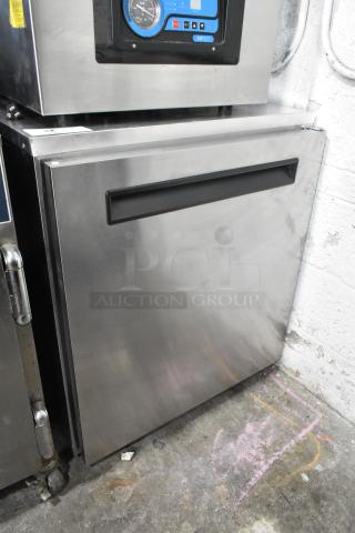 2018 Delfield ND21RS00 stainless steel single door nitrogen beverage dispenser with a 2 tap beer tower, 115V, 1 phase.