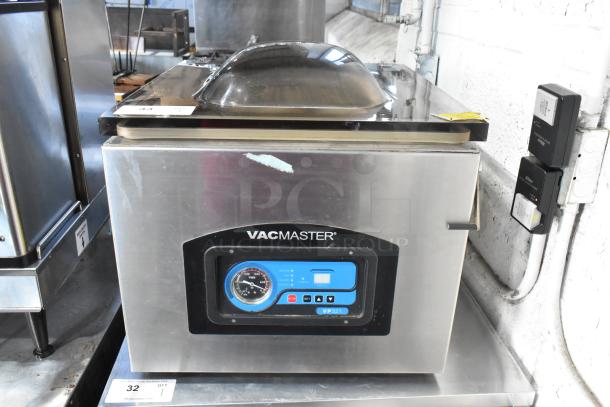 VacMaster VP321 stainless steel vacuum sealing machine, commercial grade. Visible controls, minor surface wear. 110V, 1 Phase.