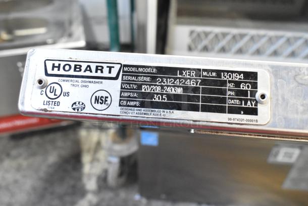 2022 Hobart LXER stainless steel undercounter dishwasher, 120/208-240V, 1 phase, NSF certified, serial no. 231242467.