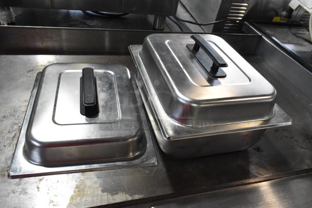 Winco FW-S500 stainless steel countertop food warmer, 120 volts, 1 phase, sleek design, commercial-grade.