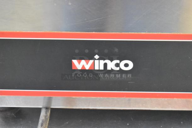Winco FW-S500 stainless steel commercial countertop food warmer, 120 volts, 1 phase, logo visible.