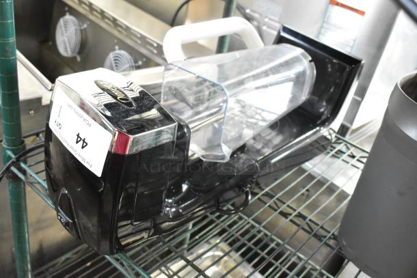 Omega M1000 Metal Countertop Drink Mixer, single head, 120V, 1 phase, black, good condition, model label visible.