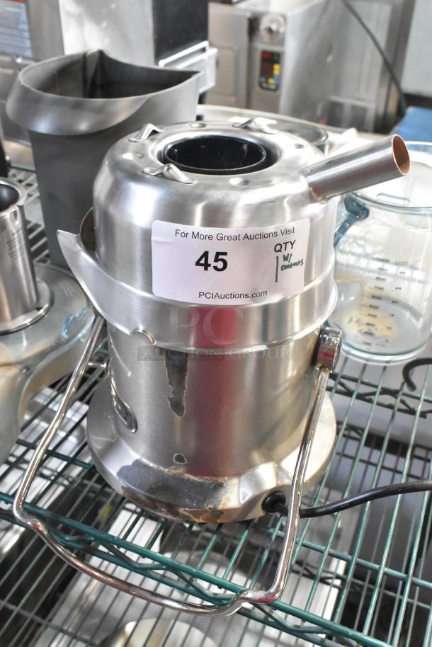 Breville Stainless Steel Commercial Countertop Juicer, 115 Volts, 1 Phase, shows signs of wear, auction label "45" attached.