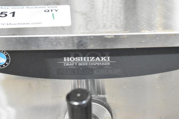 Hoshizaki DBF-40SAC stainless steel commercial kegerator, 115 volts, 1 phase, black front panel with logo and text.