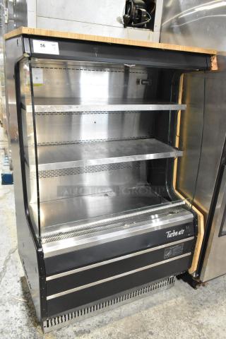 Turbo Air TOM-40MB metal commercial open merchandiser, 115V, 1 Phase, tag #56, three adjustable shelves, used condition.