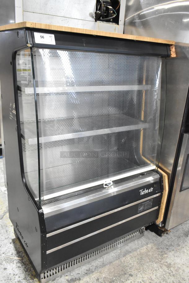 Turbo Air TOM-40MB merchandiser, metal, open grab-n-go design, 115 volts, 1 phase, good condition, visible labeling.