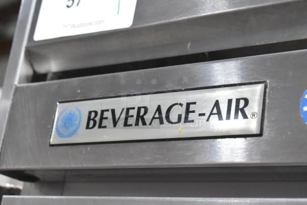 Beverage Air HR1W-1S stainless steel commercial single door reach-in cooler, featuring logo and tag. 115 Volts, 1 Phase.