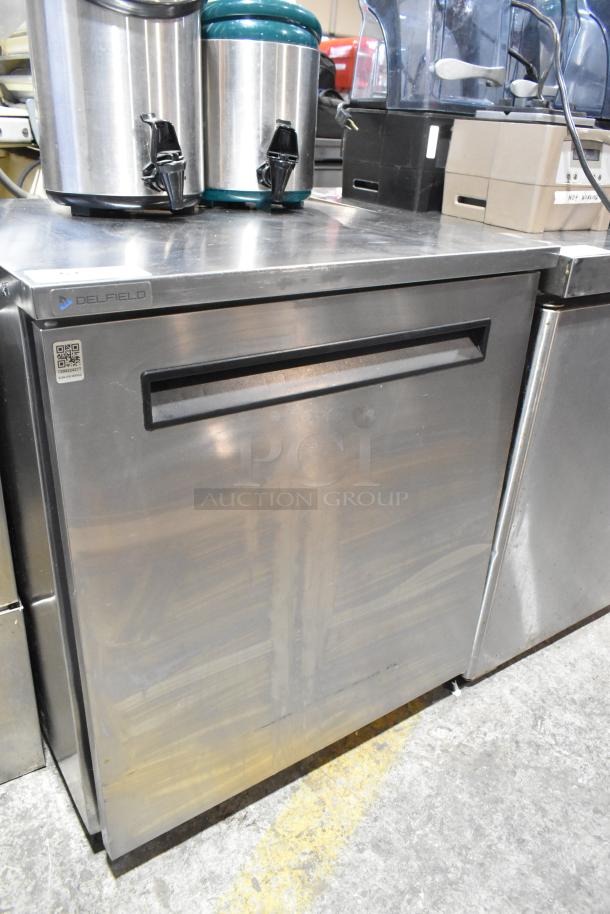 2020 Delfield 406P-STAR2 stainless steel undercounter cooler, single door, on casters, 115V, 1 phase, commercial use.