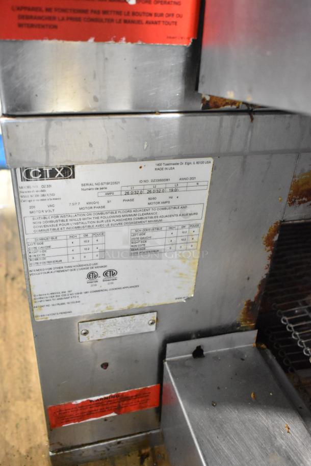 Middleby Marshall CTX DZ33I stainless steel commercial conveyor pizza oven label, 208V, 3/1 phase, 2021 model.