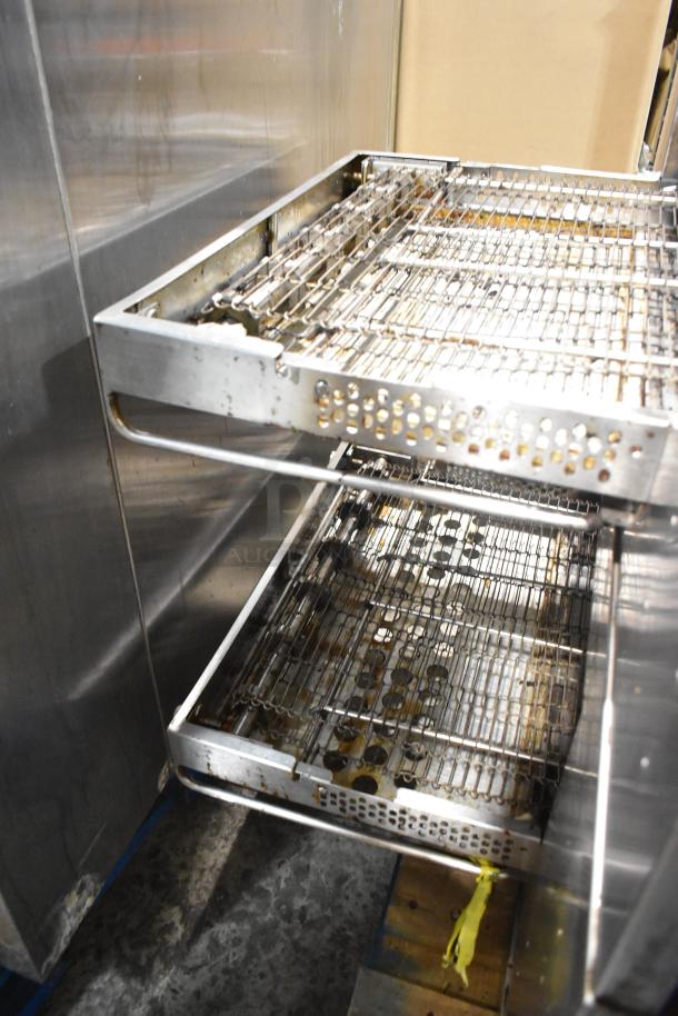 2021 Middleby Marshall CTX DZ33I stainless steel conveyor pizza ovens, electric-powered, on commercial casters, 208V.
