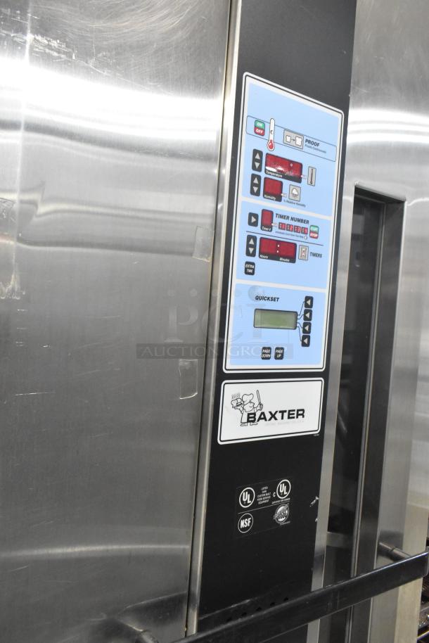 Baxter stainless steel commercial electric roll-in rack proofer with digital controls, in good condition, UL and NSF certified.