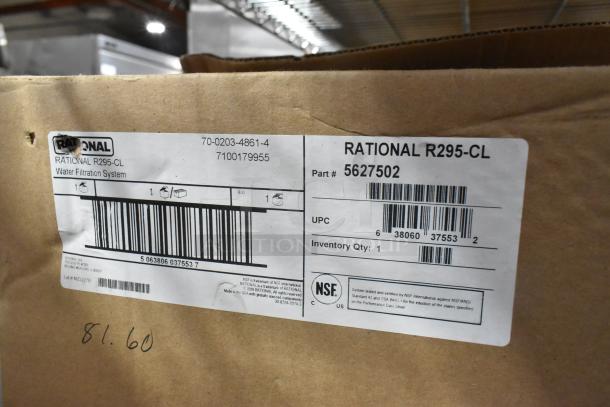 New Rational R295-CL water filter in box, includes label with barcodes and NSF certification, part #5627502.