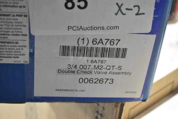 Brand new Watts 007M2QTS-3/4 Double Check Valve Assembly, 2 units. Assembled in USA, item code 0062673.
