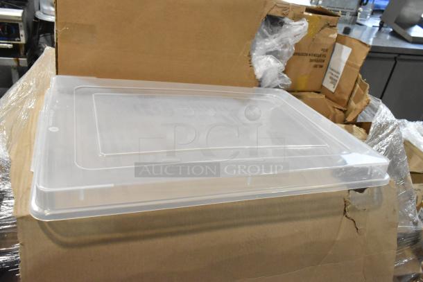20 brand new Vollrath 9002CV full-size NSF sheet pan covers, clear plastic, pristine condition, in original packaging.