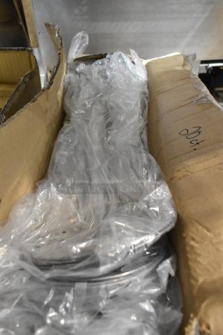 Three unopened boxes containing 10 Admiral Craft HDSK-6, 6-1/4" heavy-duty stainless steel perforated skimmers in packaging.