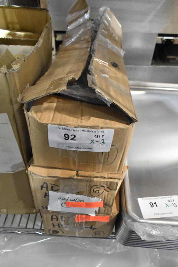 Three brand new boxes of Admiral Craft HDSK-6, 6-1/4" heavy-duty stainless steel perforated skimmers, 10 pieces each.