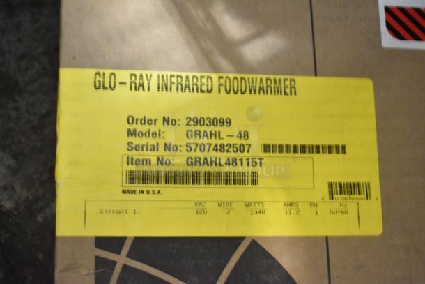 BRAND NEW! Hatco GRAHL-48 48" Glo-Ray Infrared Food Warmer with Toggle Controls, serial 5707482507, made in USA.